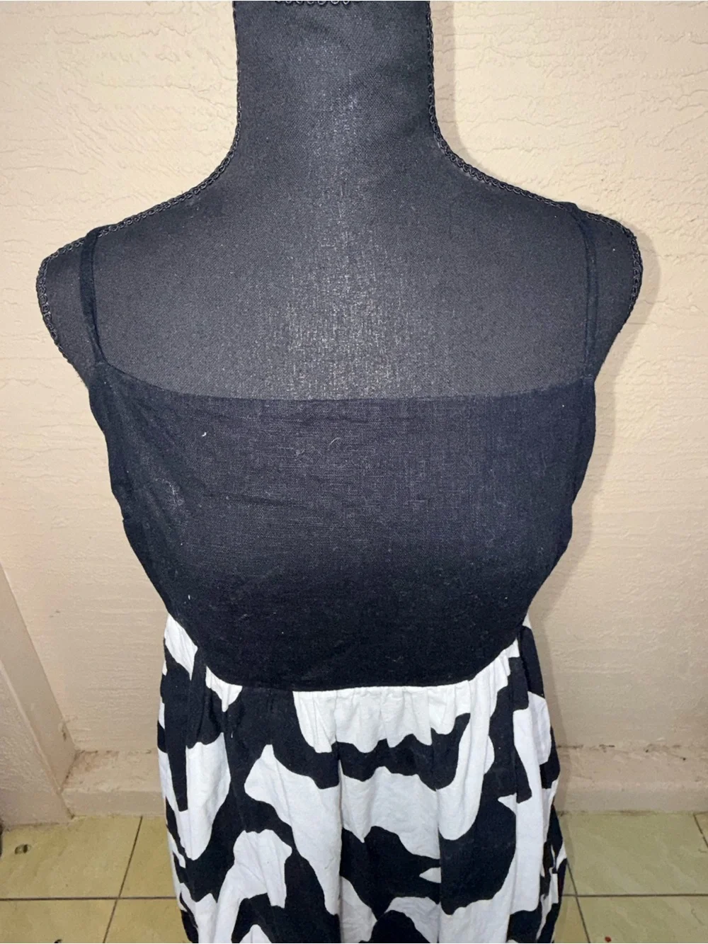 Abercrombie & Fitch LT Linen Maxi Dress Black White Tie Back Resort Coastal Chic